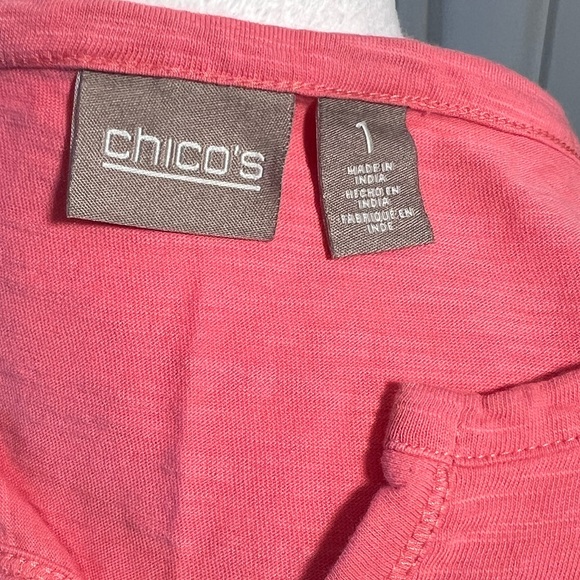 Chico’s Short Sleeve Salmon Pink Slub Knit Tee Shirt
100%Cotton - Picture 3 of 3